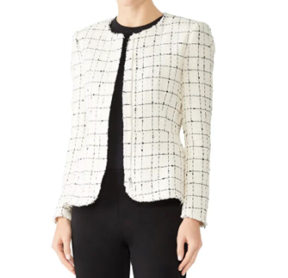 Rebecca Taylor Cream Black Plaid Tweed Zip Blazer (6)